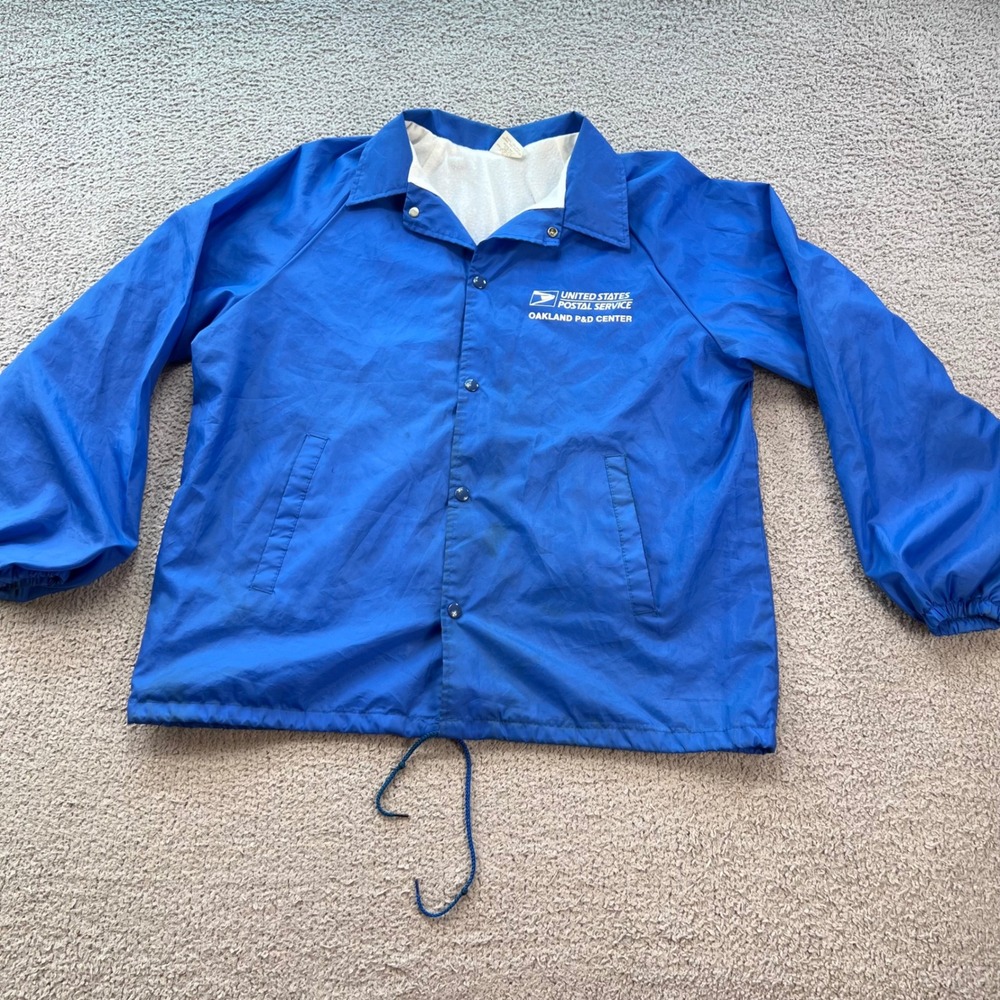 Vintage USPS Oakland P&D Center Coach Jacket Blue Men Large Auburn Sportswear